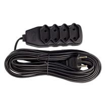Extensão Bipolar 4 Tomadas 10A 10M Slim Preta - Force Line Extensão Bipolar 4 Tomadas 10A 10M Slim Preta - Force Line