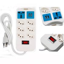 Extensão Bivolt com 7 Tomadas 2 USB 110v/220v Branco