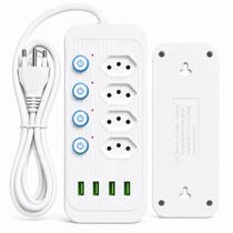 Extensão Com 4 Botão Power 4 Tomadas 3 Usb Led Cabo 2 Metro Bivolt 110/220v Filtro de Linha Premium