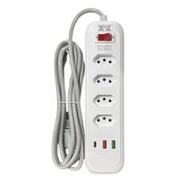 Extensão Com 4 Tomadas + 2 Usb + 1 Tipo C 10A 3 Metros