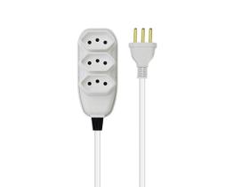 Extensão Compacta Com Cabo PP Chato 3 Vias 3M 10A 250V 3P Branco Ilumi