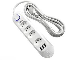 Extensão De 4 Tomadas Com 3 Usb Branco Bivolt 2 Metros Qualidade Premium - Envio Rápido