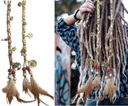 Extensão de cabelo Hippie Hairclip Feather Beads for Dreads x2