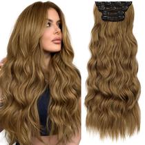 Extensão de cabelo KookaStyle Long Wavy Synthetic 24 polegadas marrom