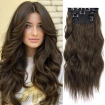 Extensão de cabelo LEEONS Double Weft Synthetic 4 peças 50 cm marrom