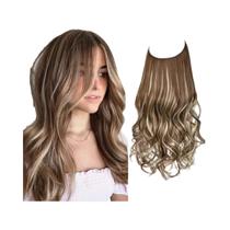 Extensão De Cabelo Natural Com Clipe, Onda Longa Sintética, Em Tons De Preto, Loiro E Rosa, Com Fio