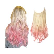 Extensão De Cabelo Natural Com Clipe, Onda Longa Sintética, Em Tons De Preto, Loiro E Rosa, Com Fio