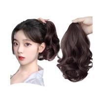 Extensão De Cabelo Sintético Curto Cacheado Preto E Marrom Com Presilha De Garra De 10 Polegadas