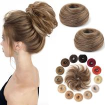 Extensão de coque de cabelo KISANOF castanho médio com loiro escuro