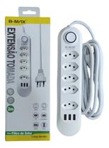 Extensão de elétrica 2m com 5 entradas e 3 usb bmax bm 8695