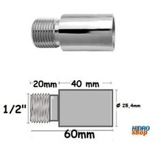 Extensão de Latão Cromado de 1/2 x 40mm para Torneiras e Chuveiros - 171502 Extensão de Latão Cromado de 1/2 x 40mm para Torneiras e Chuveiros - 171502