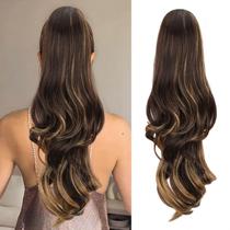 Extensão de rabo de cavalo CHRSHN 26 cm de comprimento, marrom ondulado com loiro