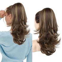 Extensão de rabo de cavalo LONAI, cabelo sintético ondulado em camadas de 18 polegadas