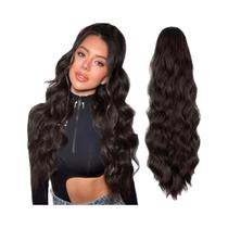 Extensão De Rabo De Cavalo Longo E Ondulado Marrom Com Cordão, 18/26/30 Polegadas, Acessório De