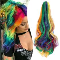 Extensão de rabo de cavalo Mitrygreen Claw Clip 18" Wavy Rainbow