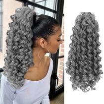 Extensão de rabo de cavalo Oseti Drawstring Curly Wavy 35 cm, cinza prateado
