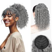 Extensão de rabo de cavalo QGZ para mulheres negras, cinza afro encaracolado de 35 cm Extensão de rabo de cavalo QGZ para mulheres negras, cinza afro encaracolado de 35 cm
