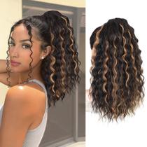 Extensão de rabo de cavalo QGZ para mulheres negras de 45 cm, afro encaracolada Extensão de rabo de cavalo QGZ para mulheres negras de 45 cm, afro encaracolada