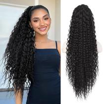 Extensão de rabo de cavalo QGZ preta sintética afro encaracolada 75 cm Extensão de rabo de cavalo QGZ preta sintética afro encaracolada 75 cm