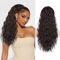 Extensão de rabo de cavalo QGZ, sintético, encaracolado, ondulado, marrom de 22 polegadas