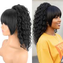 Extensão de rabo de cavalo Rafabcici Yaki Curly 50 cm com franja preta