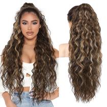 Extensão de rabo de cavalo REECHO, 30 cm de comprimento, ondulado, marrom chocolate