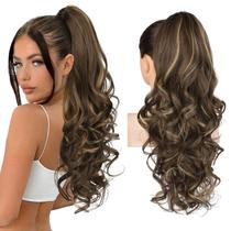 Extensão de rabo de cavalo REECHO, cabelo ondulado encaracolado de 24 polegadas de comprimento - marrom