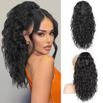 Extensão de rabo de cavalo RONTAYA 18 cm de cabelo sintético preto feminino Extensão de rabo de cavalo RONTAYA 18 cm de cabelo sintético preto feminino