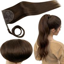 Extensão de rabo de cavalo RUNATURE, cabelo humano liso, marrom, 30 cm