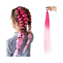 Extensão De Rabo De Cavalo Sintético Colorido De 26 Polegadas, Elástico, Ombre Rosa, Roxo E Azul