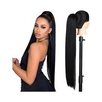 Extensão De Rabo De Cavalo Sintético Preto De 36 Polegadas, Liso Crespo, Com Cordão, 50% Yaki