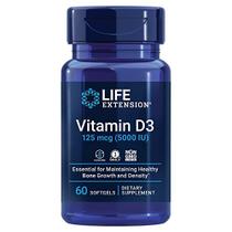 Extensão de vida Vitamina D3 125mcg (5000 UI) Suporta Saúde Óssea & Imune, Suplementos anti-envelhecimento & longevidade Não-OGM, Sem Glúten, Uma Vez Diariamente 60 Softgels