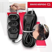 Extensão Elétrica 10 Metros + Adaptador de Tomada - Bivolt 110/220 10A Tripolares Preta Resistente Extensão Elétrica 10 Metros + Adaptador de Tomada - Bivolt 110/220 10A Tripolares Preta Resistente