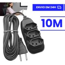 Extensão Elétrica 10 Metros - Bivolt 110/220 10A Tomada Tripolares Preta Resistente Tamanho:10 Metros