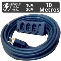 Extensão Eletrica 10 Metros Pino Grosso 20a E 10a 03 Tomadas 110v 220v Cabo Reforçado Extensão Eletrica 10 Metros Pino Grosso 20a E 10a 03 Tomadas 110v 220v Cabo Reforçado