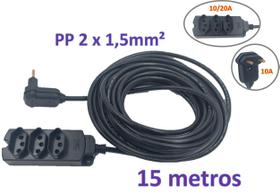 Extensão Elétrica 15 Metros Cabo PP 2x1,5mm Reforçado 10/20A