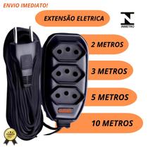 Extensão Elétrica 2, 3, 5, 10 METROS Bivolt Tomadas Tripolares Preta