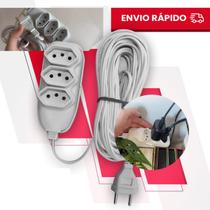 Extensão Elétrica 2, 3, 5, 10 Metros Branca Extensão Compacta Tripolares Energia 3 Tomadas bivolt
