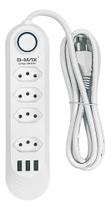 Extensão Elétrica 2m Com 4 Tomadas e 3 Entradas USB Com Botão Power Filtro de Linha Premium