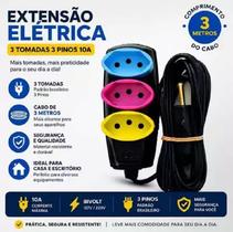 Extensão Elétrica 3 Metros 3 Tomadas 10A Bivolt Cabo Resistente Para Casa e Escritório Extensão Elétrica 3 Metros 3 Tomadas 10A Bivolt Cabo Resistente Para Casa e Escritório
