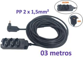 Extensão Elétrica 3 Metros Cabo PP 2x1,5mm Reforçado 10A/20A - Margirius