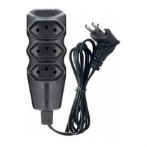 Extensão elétrica 3 tomadas 3 pinos 10A 3 metros plug 90 Preta - Force Line Extensão elétrica 3 tomadas 3 pinos 10A 3 metros plug 90 Preta - Force Line