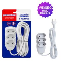 Extensão Elétrica 3 Tomadas Cabo 5 Metros 10A 250V Reforçada Uso Doméstico e Profissional Extensão Elétrica 3 Tomadas Cabo 5 Metros 10A 250V Reforçada Uso Doméstico e Profissional