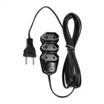 Extensão Elétrica 3 Tomadas Preta 3m - Padrão Brasileiro