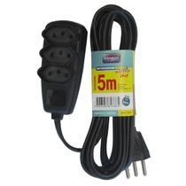 Extensão Elétrica 3 Tomadas Régua 5 Metros Bivolt Universal Preta 2P+T