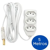 Extensão Elétrica 5 Metros 2P+T 10A 3 Tomadas Branca