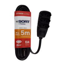 Extensão Elétrica 5 Metros 2P +Terra 3 Tomadas 10A PP Preto * 12894