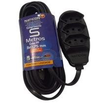Extensão Elétrica 5 Metros 3 Tomadas Cabo PP 2P + T PP 2,0 x 0,75 - Naticon Extensão Elétrica 5 Metros 3 Tomadas Cabo PP 2P + T PP 2,0 x 0,75 - Naticon