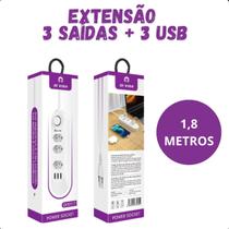 Extensão Elétrica 5 Tomadas + 3 USB 2500W Branco