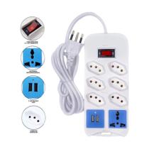 Extensão Elétrica 7 Tomadas Régua 110v/220v Bivolt C/ 2 Usb Cabo 1,8m Extensão Elétrica 7 Tomadas Régua 110v/220v Bivolt C/ 2 Usb Cabo 1,8m